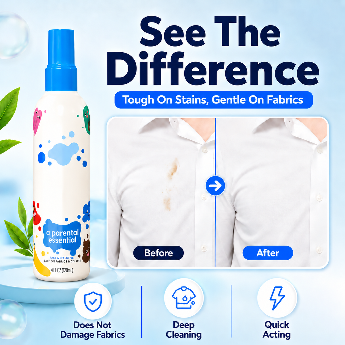 💧Stain Remover Spray | Tough‑on‑Stains Gentle Fabric Cleaner for Clothes & Upholstery