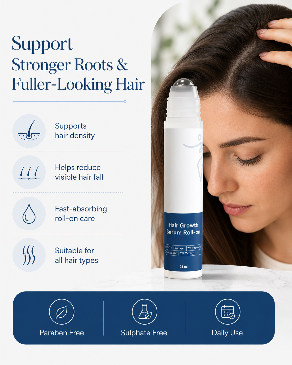 Advanced Hair Density Roll-On Scalp Serum – Saw Palmetto, Rosemary & Caffeine for Fuller-Looking Hair
