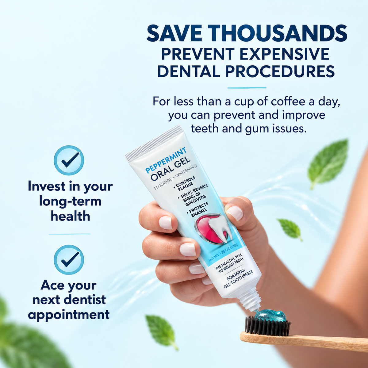 Peppermint Oral Gel Toothpaste – Stannous Fluoride Daily Gum & Enamel Care