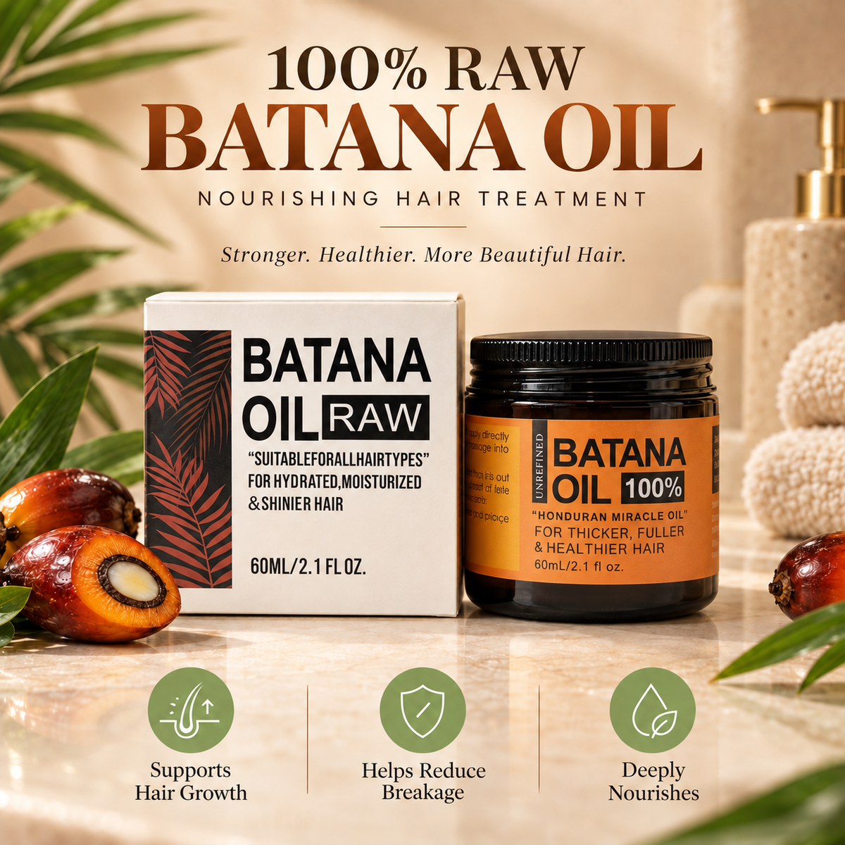 100% Raw Batana Oil for Thicker, Fuller & Healthier-Looking Hair