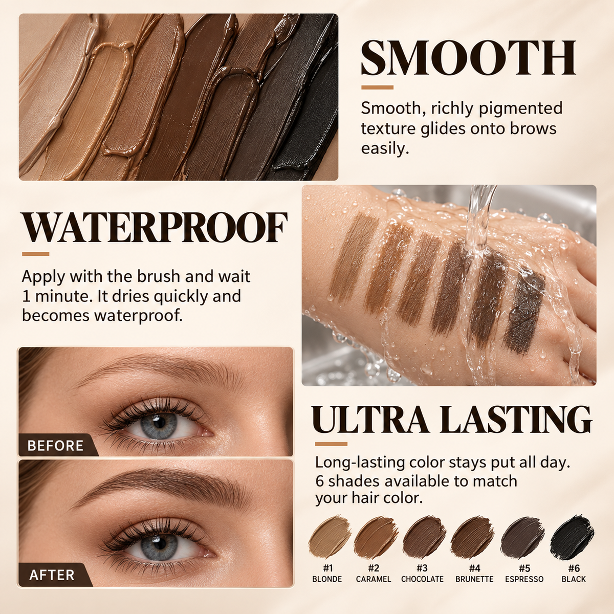 3D Waterproof Eyebrow Dye Cream | Long-Lasting Brow Tint in 6 Shades
