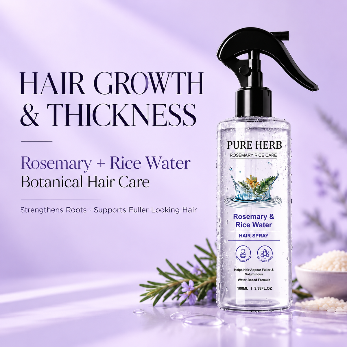 Rosemary & Rice Water Hair Growth Spray – Fuller, Thicker-Looking Hair, 100ml