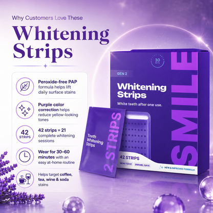 Purple Teeth Whitening Strips for Sensitive Teeth – Peroxide-Free | 7/21 Whitening Sessions