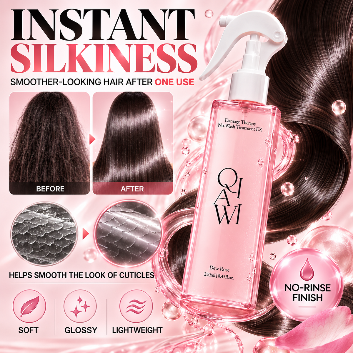 Rose Repair Leave-in Hair Spray—exuding the fragrance of rose and musk.